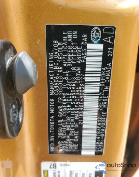 2009 Toyota Corolla Matrix из США, поврежденный, VIN 2T1KU40E49C039127